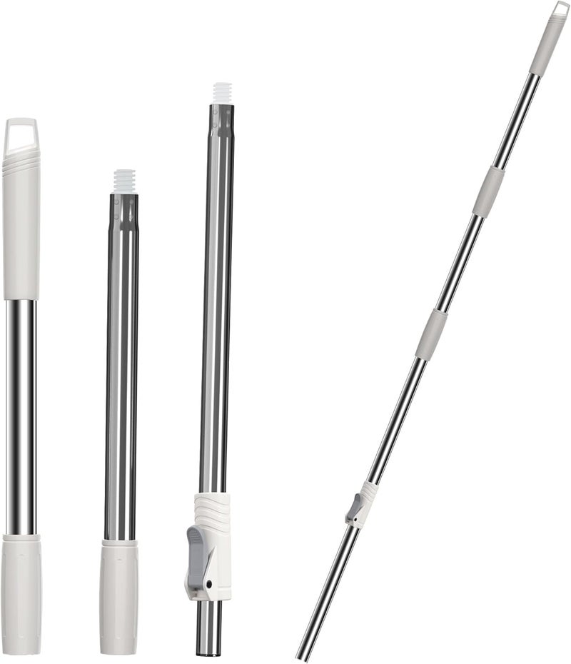 3-Section 35-to-61 Inch Spin Mop Extended Spin Mop Replacement Mop Handle Compatible with Round Spin Mop Bucket Cleaning System, Microfiber Mop Floor Head Mop - White